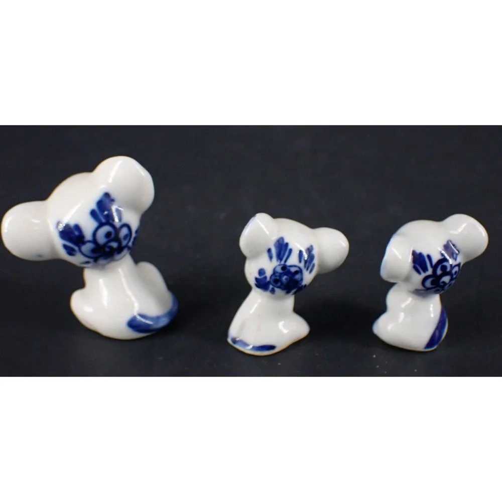 Vintage Miniature Porcelain Mice Cobalt Blue Polymorphic Three Blind Mice